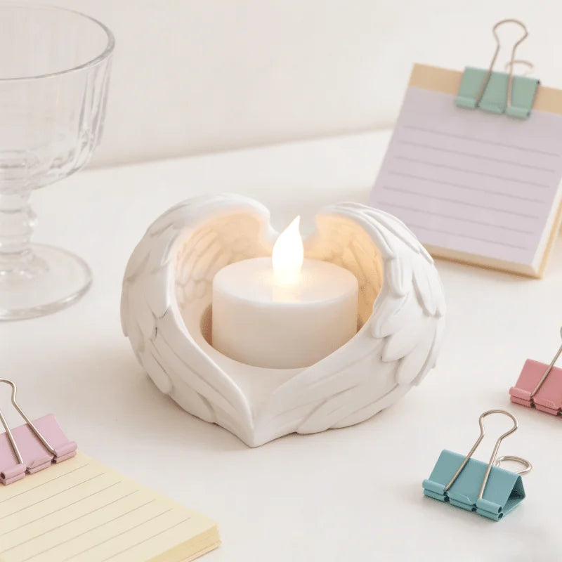 bougeoir forme coeur ailes ange decoration blanche spirituelle zen maison chambre