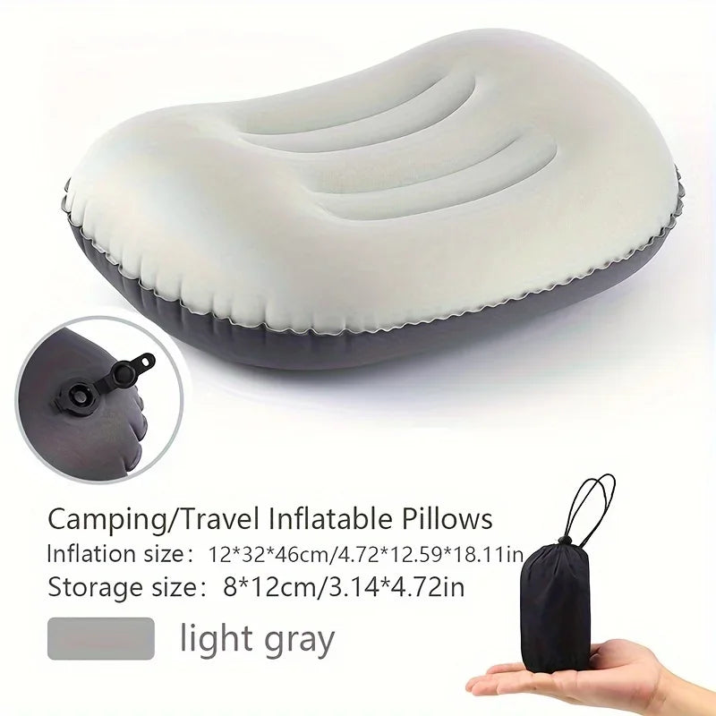 coussin gonflable confortable ergonomique gris clair compressible sac rangement texture douce camping randonnée sofa