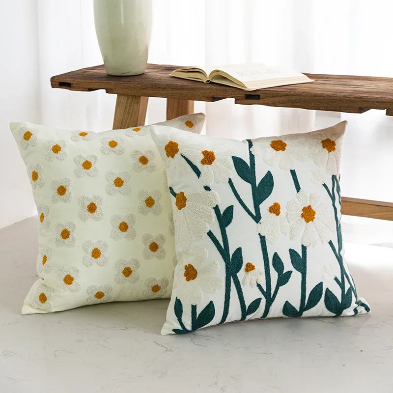 Coussin Carré Coréen Anti Décubitus Coton Polyester Tricot Fleur Brodé Amovible Lavable Moderne