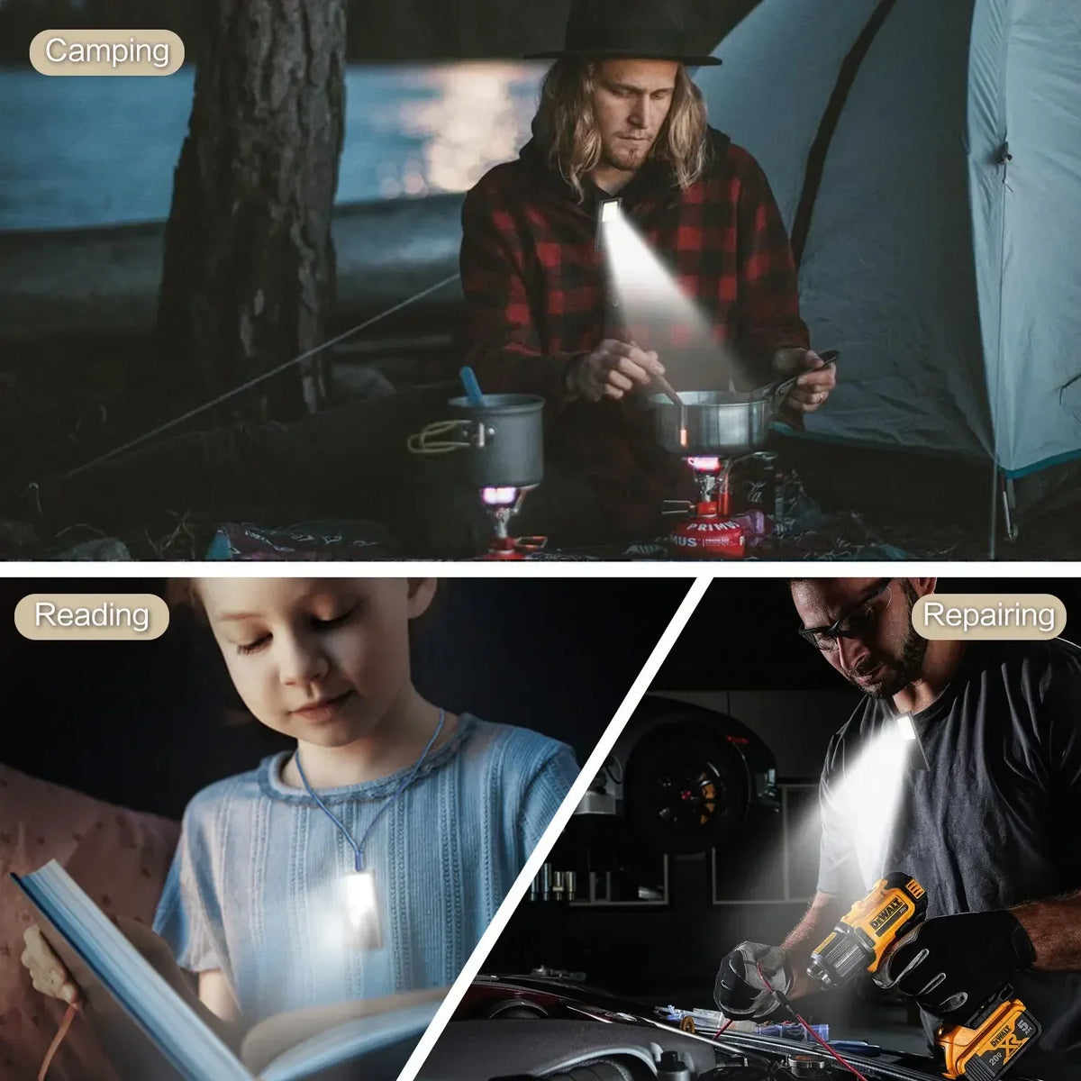 lampe poche rechargeable led portable clip noir cordon usb camping travail moderne