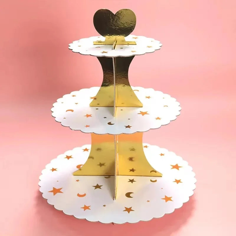 support cupcakes iridescent moderne rayures horizontales motifs floraux dorés anniversaire festive