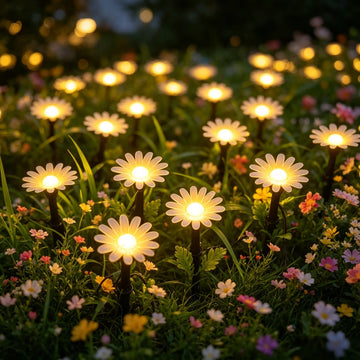 guirlande lumineuse solaire fleurs marguerites extérieur decoration jardin led blanc rose orangé feerique champetre