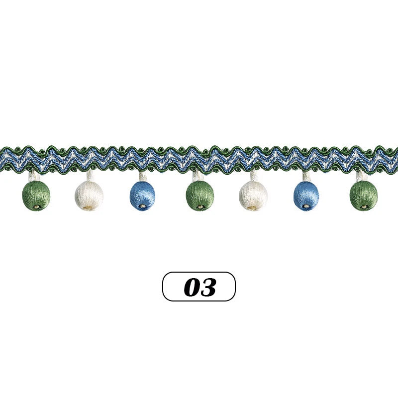 ruban rideau pompons vert doré élégant décoration partie zigzag coton polyester