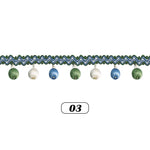 ruban rideau pompons vert doré élégant décoration partie zigzag coton polyester
