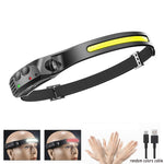 lampe frontale rechargeable led orange bande ajustable mode emergency camping