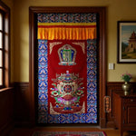rideau porte ornements traditionnels motifs floraux artisanal couleur rouge bleu orange ethnique decoration maison