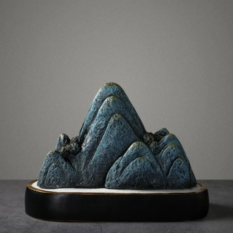 ornements résine bleu doré relief rocher artisanal moderne sculpture base noire dorée
