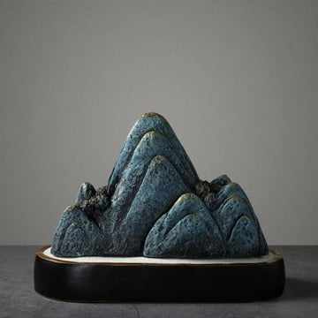 ornements résine bleu doré relief rocher artisanal moderne sculpture base noire dorée