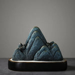 ornements résine bleu doré relief rocher artisanal moderne sculpture base noire dorée
