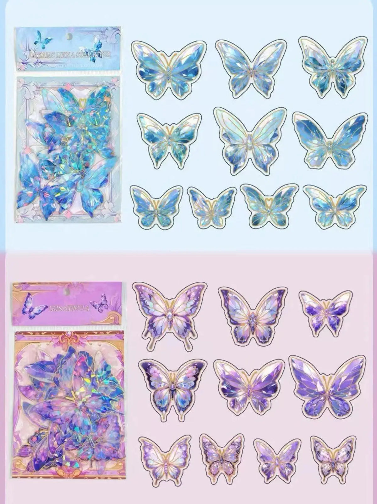 papillons décoratifs transparents rose bleu vert clips élégants bricolage auto collants artisanal