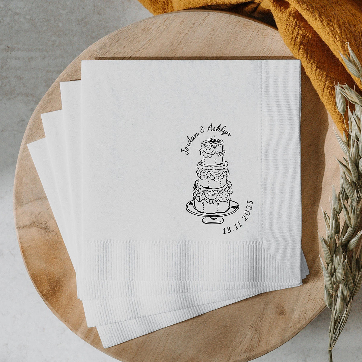 serviettes papier mariage fiançailles blanc imprimé minimaliste élégant plissé 50 pièces occasionnelle festive