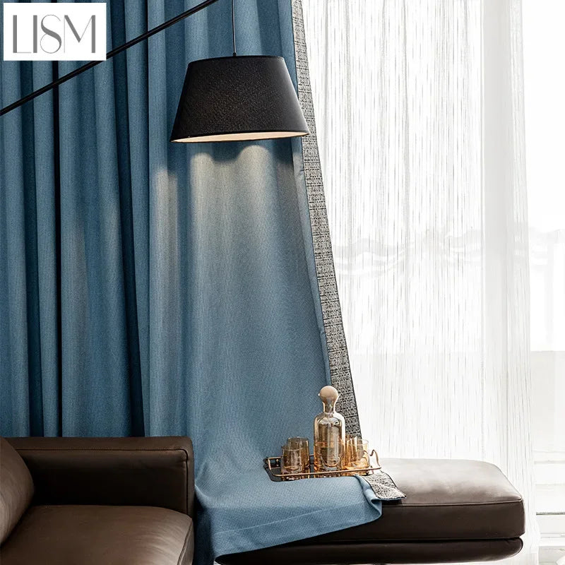 rideau bleu marine moderne rayures verticales salon chambre tissu épais opaque
