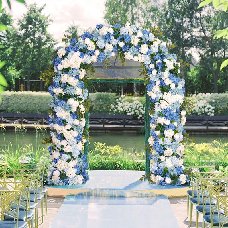 arche décorative mariage fleurs artificielles bleu blanc vert extérieur décoration maison