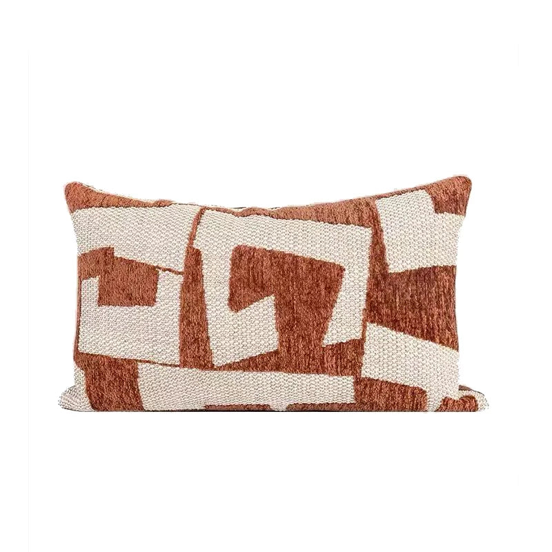 housse coussin géométrique moderne polyester coton noir blanc orange beige minimaliste contemporain ornemental 45x45cm