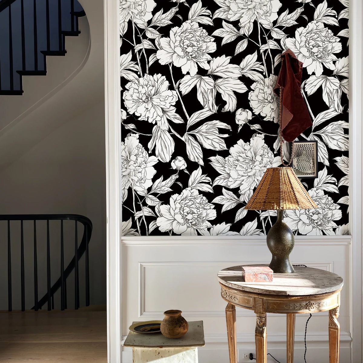 papier peint floral fleurs pivoines classique autocollant résistant l'eau salon chambre coucher cuisine
