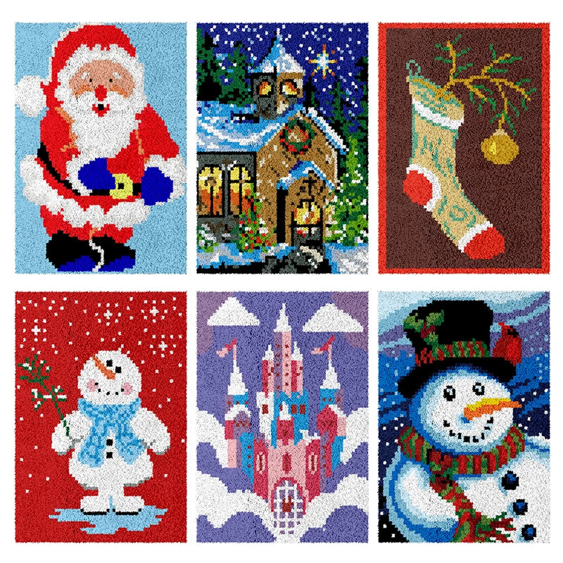kit tapis crochet noël motif père noël bonhomme neige fleurs animaux fait main