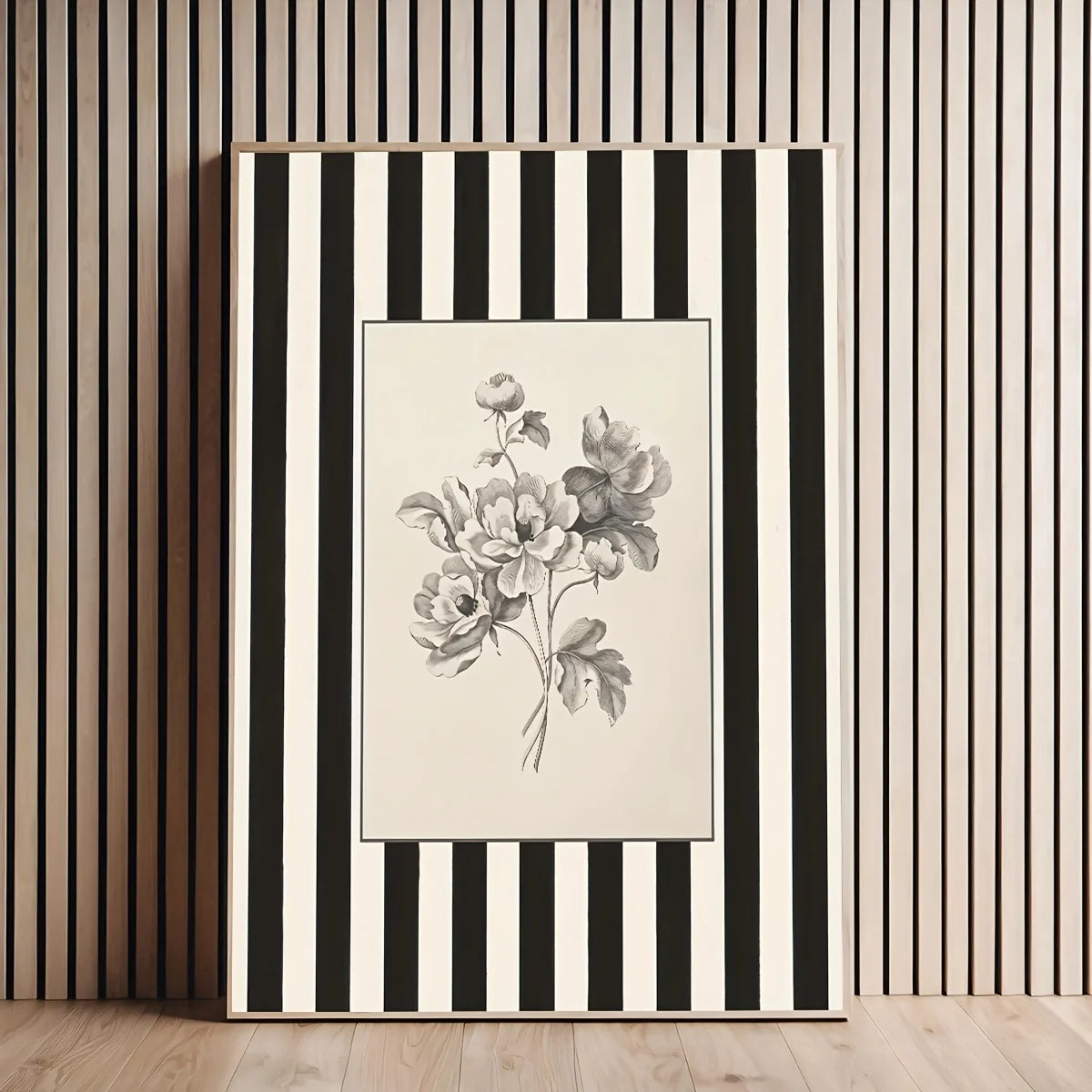 impression toile florale noire blanche chambre salon decoration vintage moderne