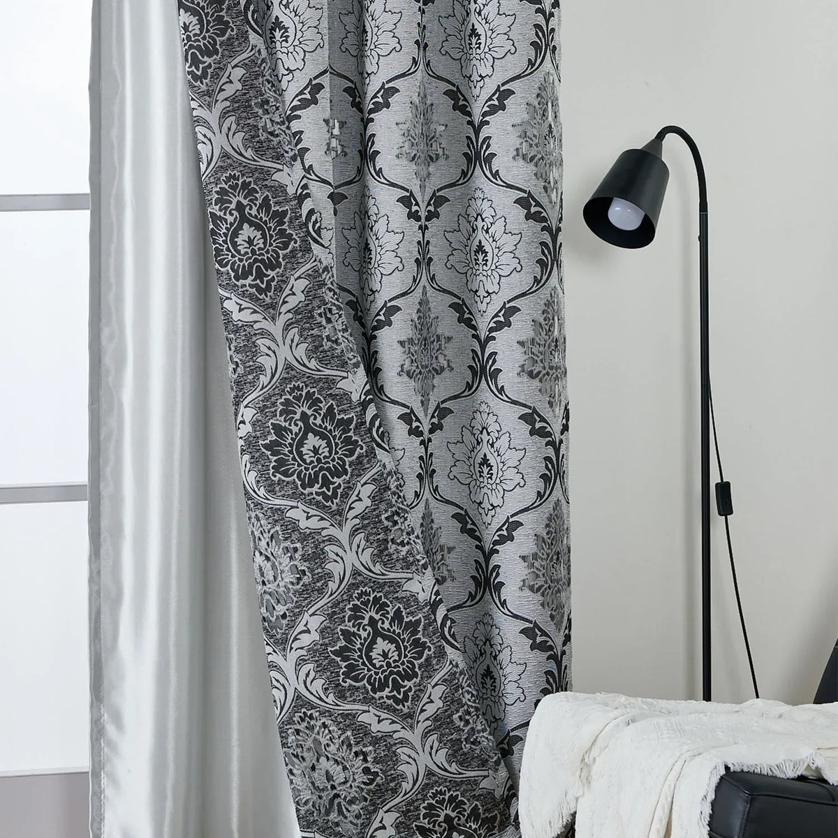 rideau gris floral opacité classique polyester moderne maison