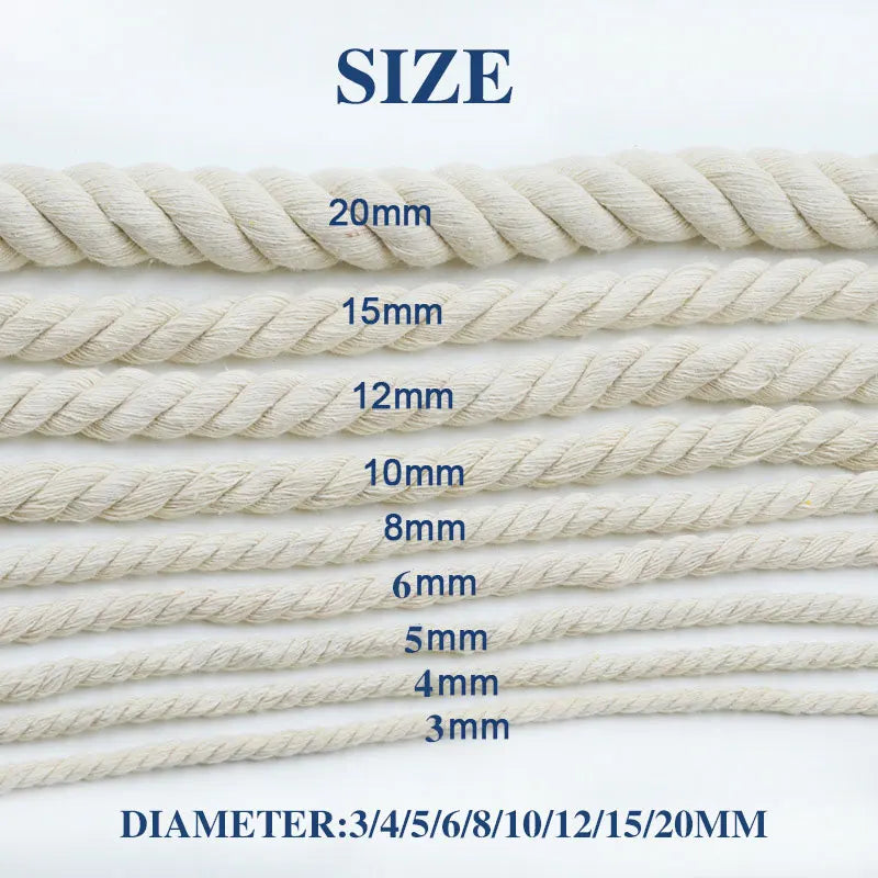 corde coton tissée rustique 10 12 15 20mm beige clair haute ténacité artisanat bricolage