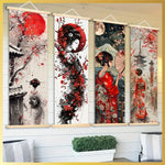 toile d'art japonaise contemporaine peinture abstraite fleurs cerisier cadre bois suspendue chambre salon