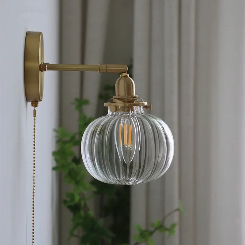 lampe murale moderne or transparent rayures ampoule led cordon interrupteur vintage électrique