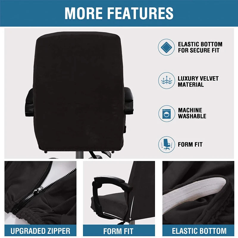 housse chaise velours élasthanne noir moderne élastique zip ajusté 45 60cm