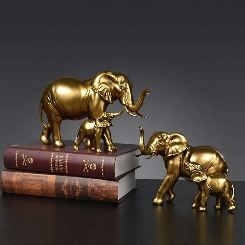 statues éléphants résine blanc noir or détails dorés classique élégant animal compagnie feng shui