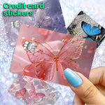 sticker carte credit papillon rose doré transparent moderne adhésif élégant
