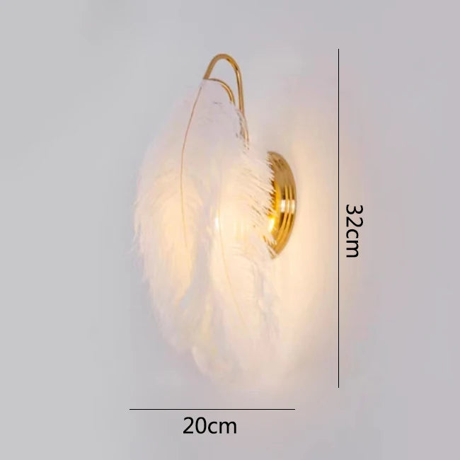 lampe murale moderne plumes blanc doré élégante LED salon chambre minimaliste romantique