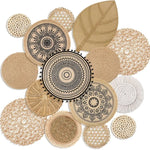 assiettes decoratives boho artisanal tissage main motifs geometriques franges naturel beige
