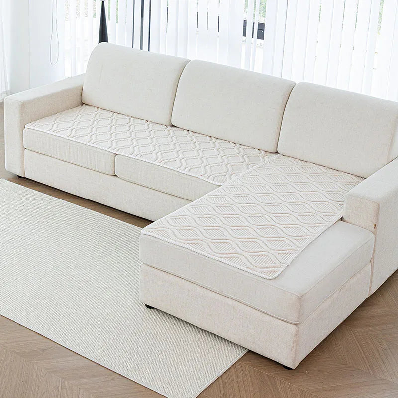coussin canapé beige clair motif géométrique moderne fixation textile doux maison hiver