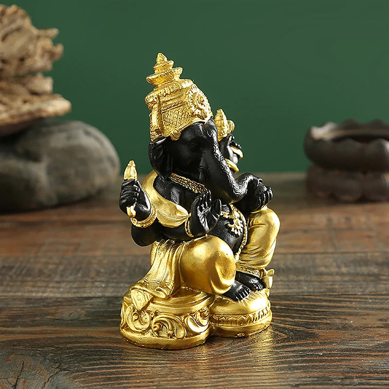 statue ganesha résine noire or décorative religieuse halloween décoration intérieure hauteur 12.5cm largeur 8cm