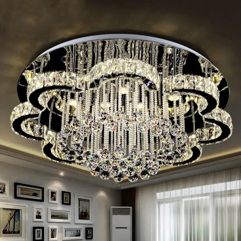 lustre cristal transparent classique éclairage salon lumière led moderne élégant six sources
