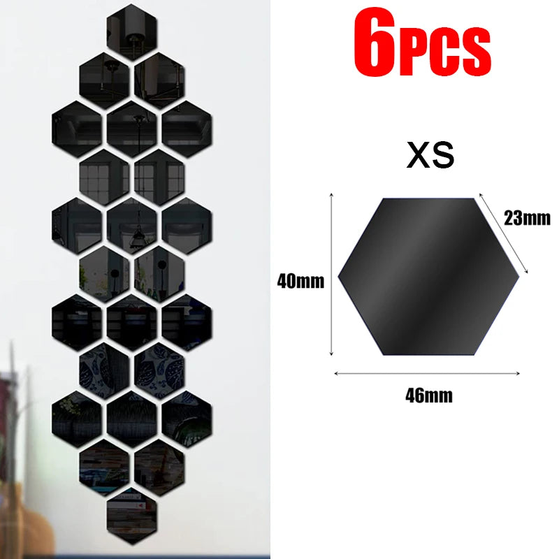 miroir hexagonal acrylique adhésif mural décoratif mosaïque brillant argenté doré gris clair moderne