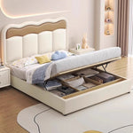 lit double moderne beige simili cuir oreiller coussin blanc dimensions 120x200cm
