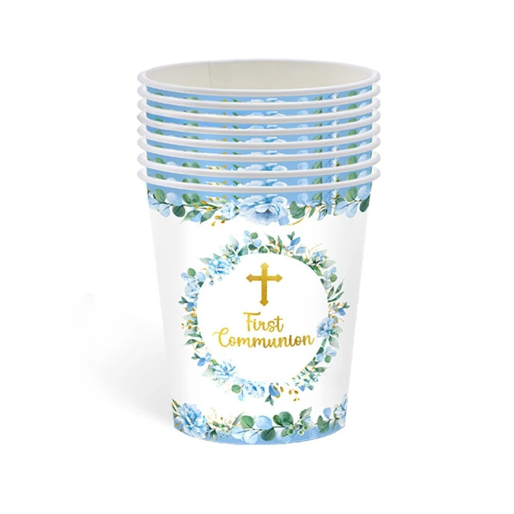 assiettes jetables thème eucharistique croix dorée fleurs mariage baptême anniversaire fêtes enfants