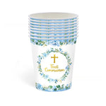 assiettes jetables thème eucharistique croix dorée fleurs mariage baptême anniversaire fêtes enfants