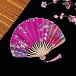 éventail pliant traditionnel fleurs soie bois motifs floraux blanc vert rose
