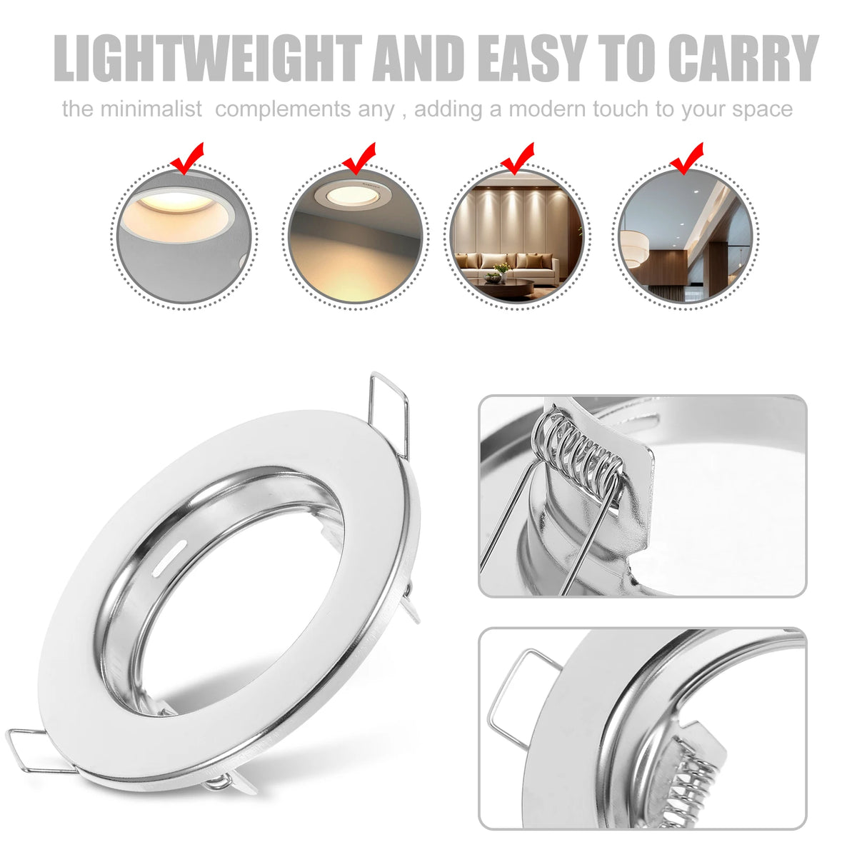 anneau fixation or clips argent moderne minimaliste lumière led encastrée fixe porte
