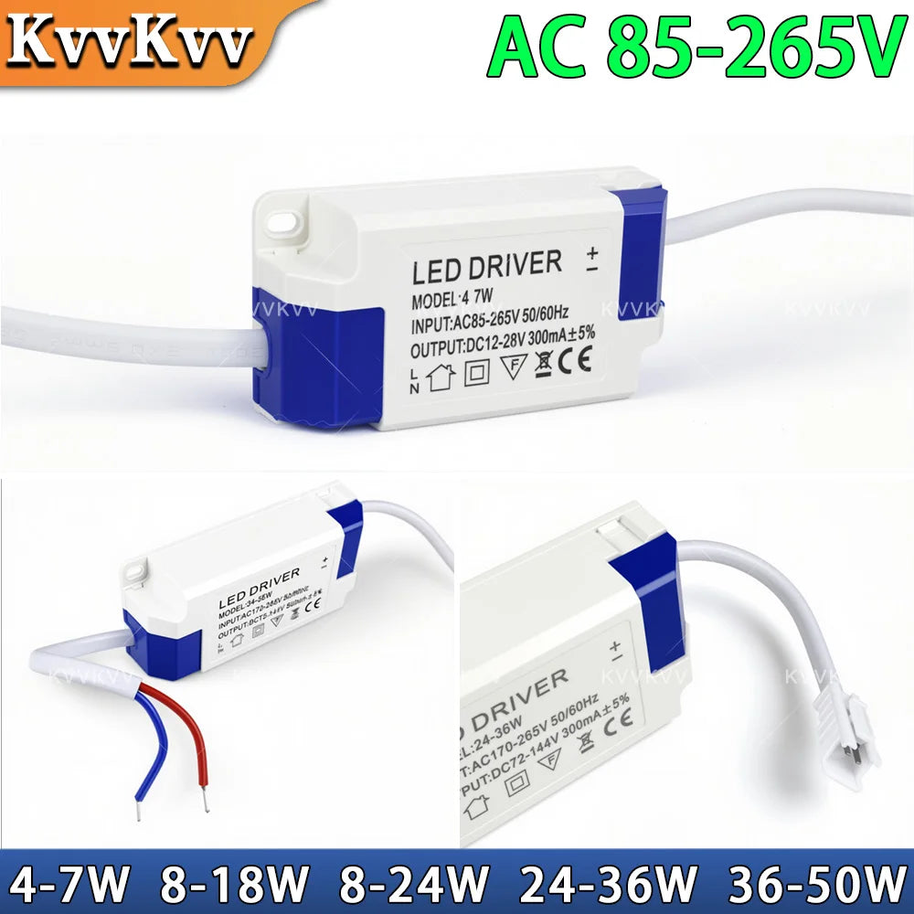 Drivers LED 110V 220V 3W 5W 7W 12W 18W 24W 36W 50W blanc bleu
