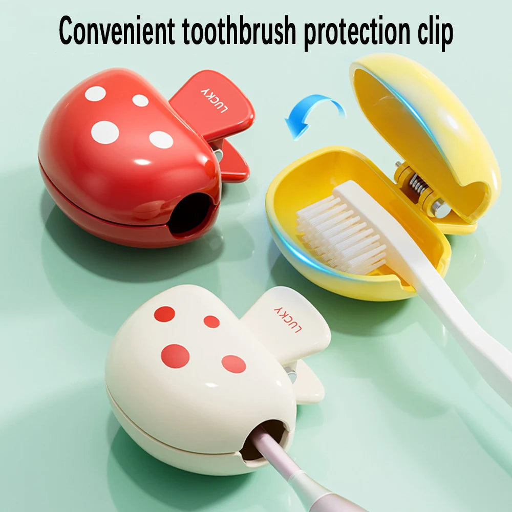 protège brosse dents portable champignon rouge jaune blanc points mignon clip métal utilisation multiple