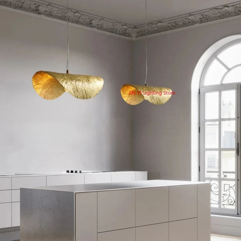 suspension lumineuse pendentif cuivre doré texturé moderne lotus 50cm 60cm 70cm 80cm 90cm lumière