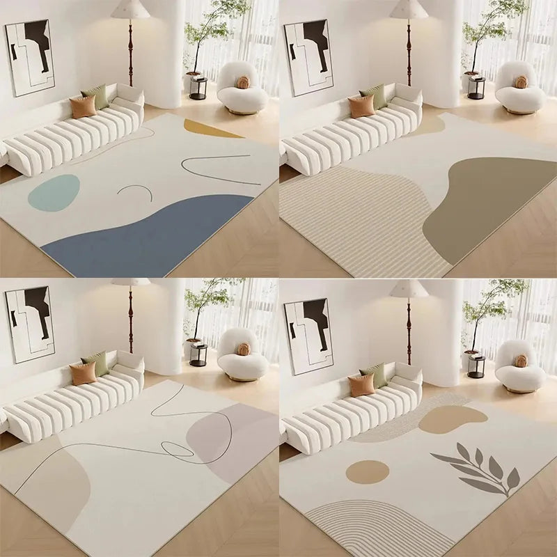 tapis géométrique moderne beige gris bleu rose salon chambre prière simple abstrait polyester