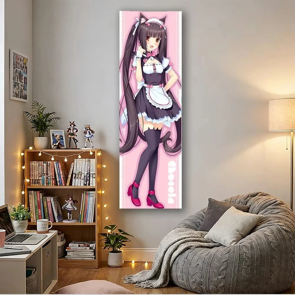 Poster mural anime rose noir illustration servante kawaii décoration chambre ado sérigraphié machine