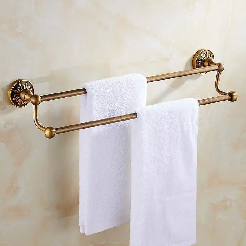 porte serviettes mural bronze floral classique vis fixations bain hygiène produits cosmétiques flacons