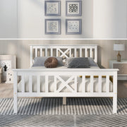 Lit double 140x200 cm en bois blanc avec tête de lit design et sommier à lattes
