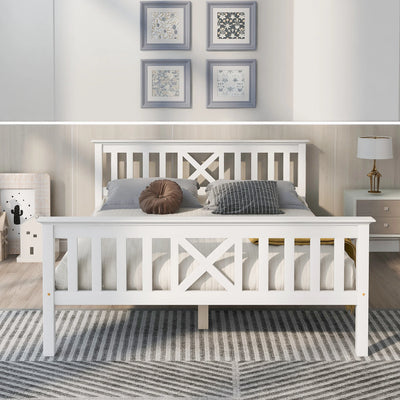 Lit double en bois blanc avec tête de lit design en forme de X