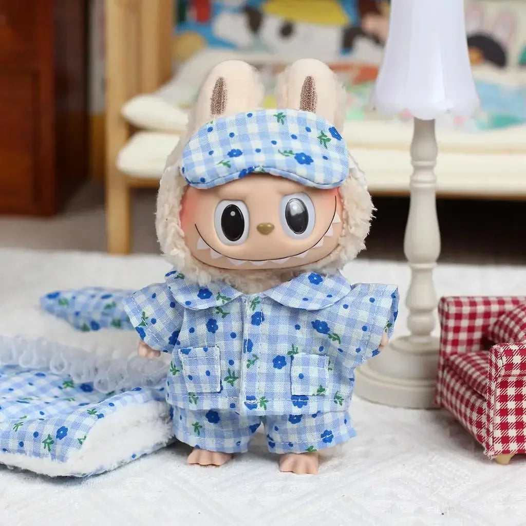lit miniature poupée pyjamas oreillers couverture chaussons figurines animaux gingham floral