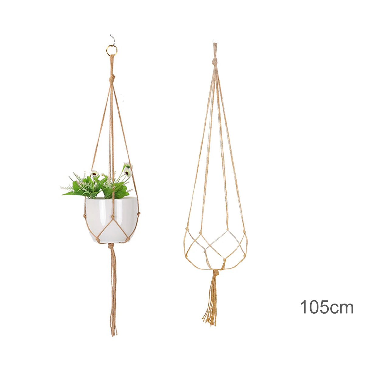 support plante suspendue macramé boho rotin blanc sculpté main decoration maison balcon jardin anneau