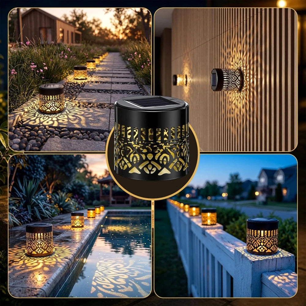 décoration jardin lampe solaire murale mandala moderne noire doréeextérieur patio